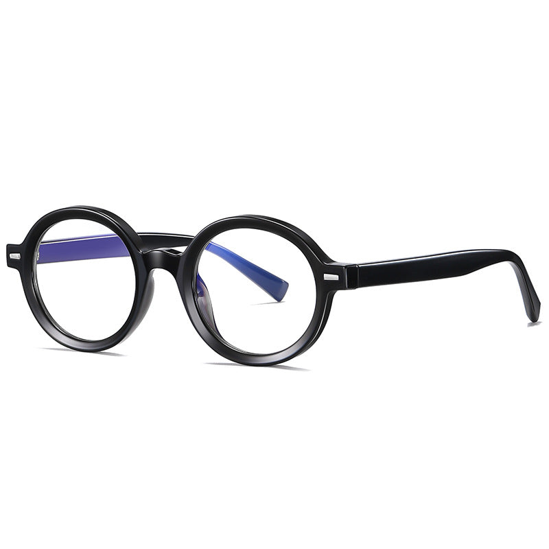 Thick Round Blue Light Blocking Glasses in Glossy Black