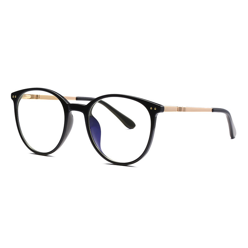 Vintage Keyhole Round Blue Light Blocking Glasses in Glossy Black & Gold