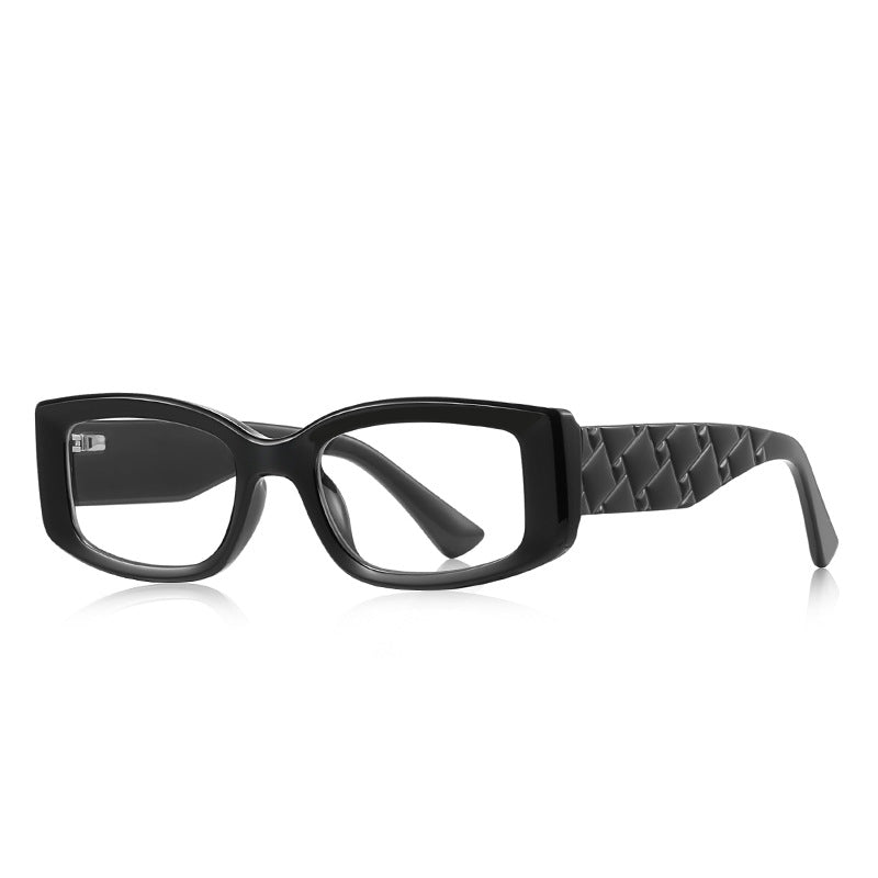 Woven Temple Rectangle Blue Light Blocking Glasses in Glossy Black