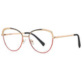 Beaded Brow Cat Eye Spring Hinge Blue Light Blocking Glasses in Black and Crimson Red with Gold Frame