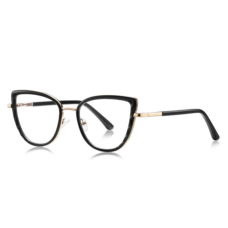 Metal Bridge Cat Eye Blue Light Blocking Glasses in Glossy Solid Black