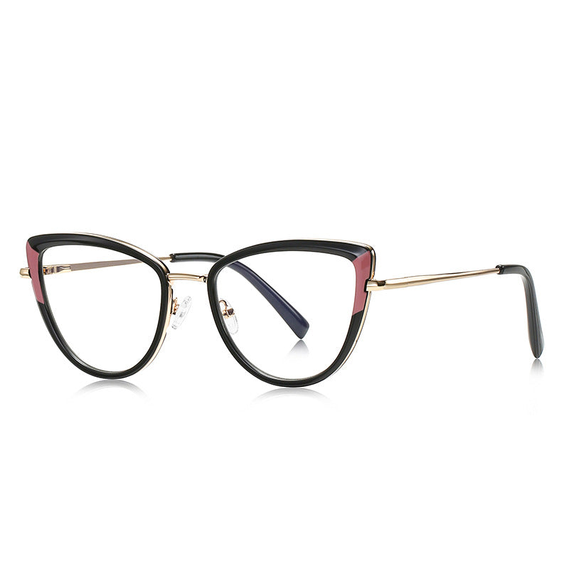 Wingtip Inset Cat Eye Blue Light Blocking Glasses in Black & Crimson Pink