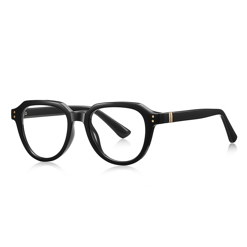 Dual Rivet Crown Panto Blue Light Blocking Glasses in Glossy Solid Black