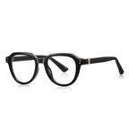 Dual Rivet Crown Panto Blue Light Blocking Glasses in Glossy Solid Black