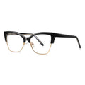 Semi-Rimless Browline Cat Eye Blue Light Blocking Glasses in Glossy Solid Black