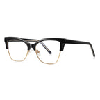 Semi-Rimless Browline Cat Eye Blue Light Blocking Glasses in Glossy Solid Black