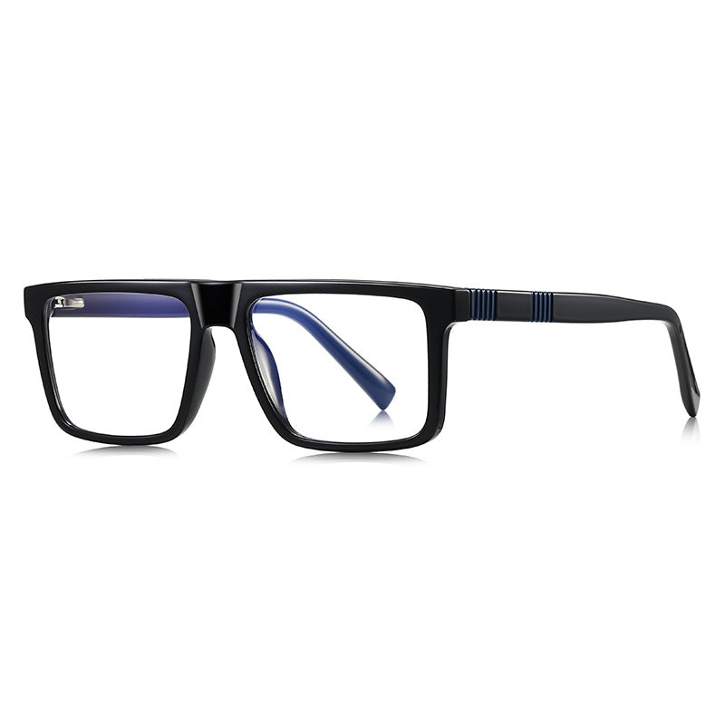 LENSVA Ribbed Band Flat Top Blue Light Glasses in Glossy Black