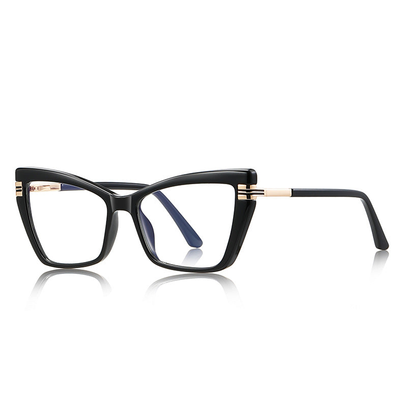 Double-Bar Hinge Cat Eye Blue Light Blocking Glasses in Glossy Solid Black