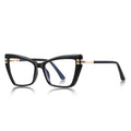 Double-Bar Hinge Cat Eye Blue Light Blocking Glasses in Glossy Solid Black
