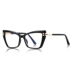 Double-Bar Hinge Cat Eye Blue Light Blocking Glasses in Glossy Solid Black