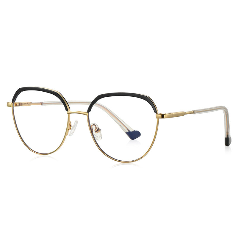 LENSVA Glitter Brow Round Spring Hinge Blue Light Glasses in Black and Gold