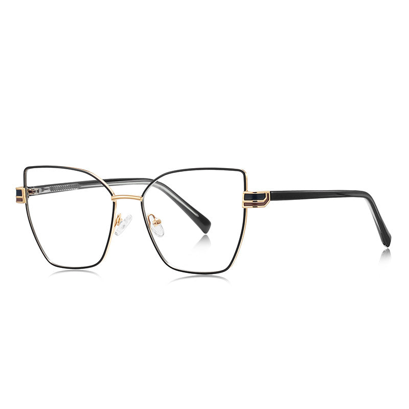 Geometric Metal Cat Eye Blue Light Blocking Glasses in Black &amp; Gold
