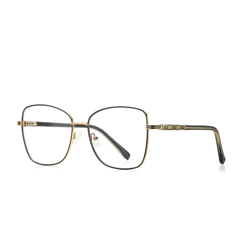Segmented Temple Metal Square Spring Hinge Blue Light Blocking Glasses in Polished Gold and Onyx Black