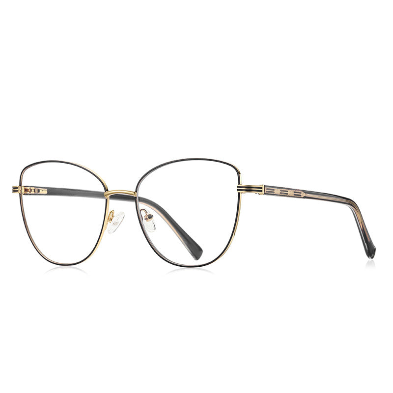 Slotted Temple Butterfly Spring Hinge Blue Light Blocking Glasses in Gold with Indigo Purple Rims and Slotted Temples