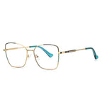 Colorblock Metal Butterfly Blue Light Blocking Glasses in Gold with Black & Teal Enamel