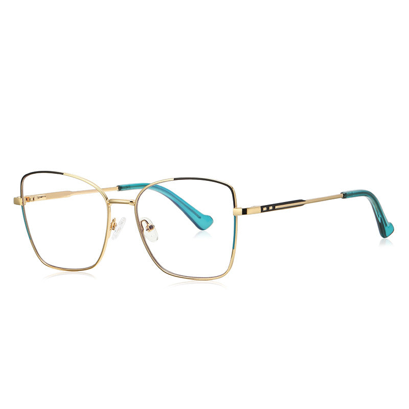 Colorblock Metal Butterfly Blue Light Blocking Glasses in Gold with Black & Teal Enamel