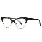 Faceted Browline Cat Eye Spring Hinge Blue Light Blocking Glasses in Glossy Black and Gold