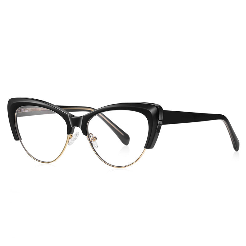 Winged Browline Cat Eye Blue Light Blocking Glasses in Glossy Solid Black
