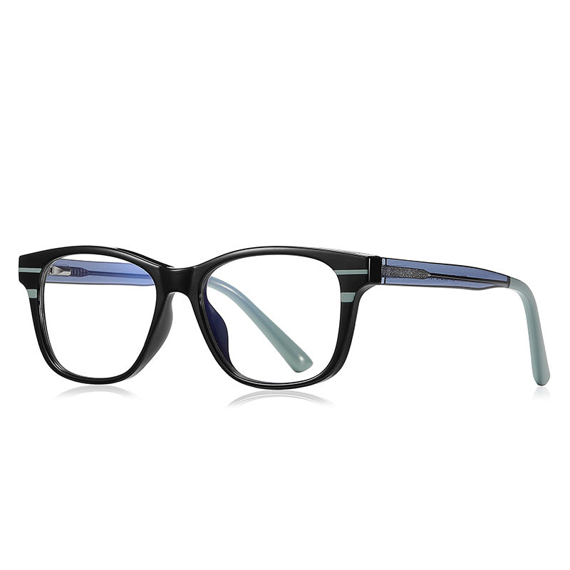Racing Stripe Rectangle Blue Light Blocking Glasses in Black with Silver Stripe