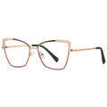 Filigree Wing Butterfly Blue Light Blocking Glasses in Gold with Black Brow & Red Lower Rim