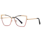 Filigree Wing Butterfly Blue Light Blocking Glasses in Gold with Black Brow & Red Lower Rim