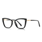 Gold Arch Bridge Cat Eye Blue Light Blocking Glasses in Glossy Solid Black