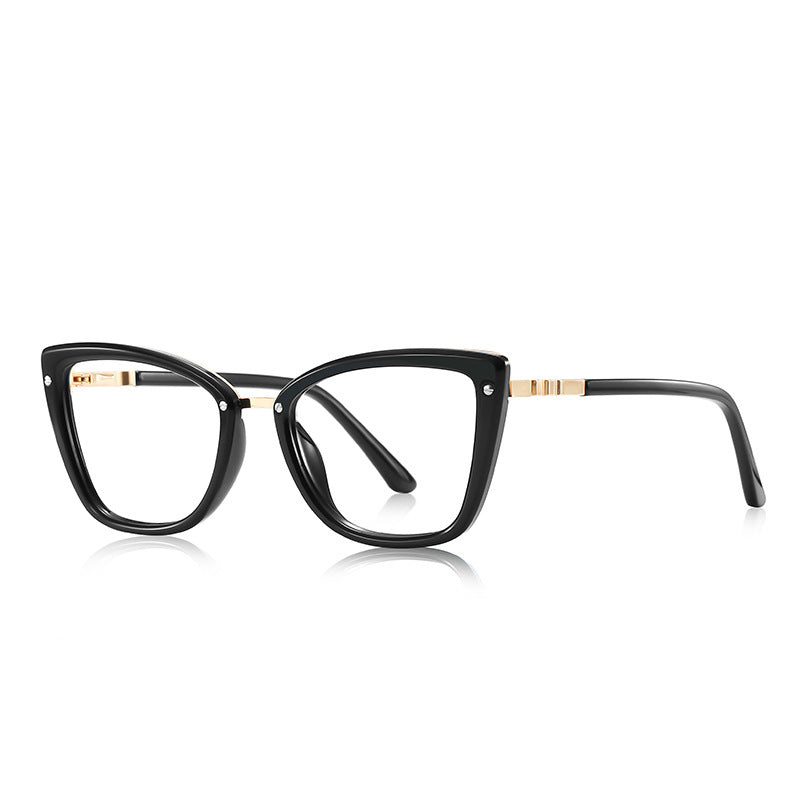 Gold Arch Bridge Cat Eye Blue Light Blocking Glasses in Glossy Solid Black