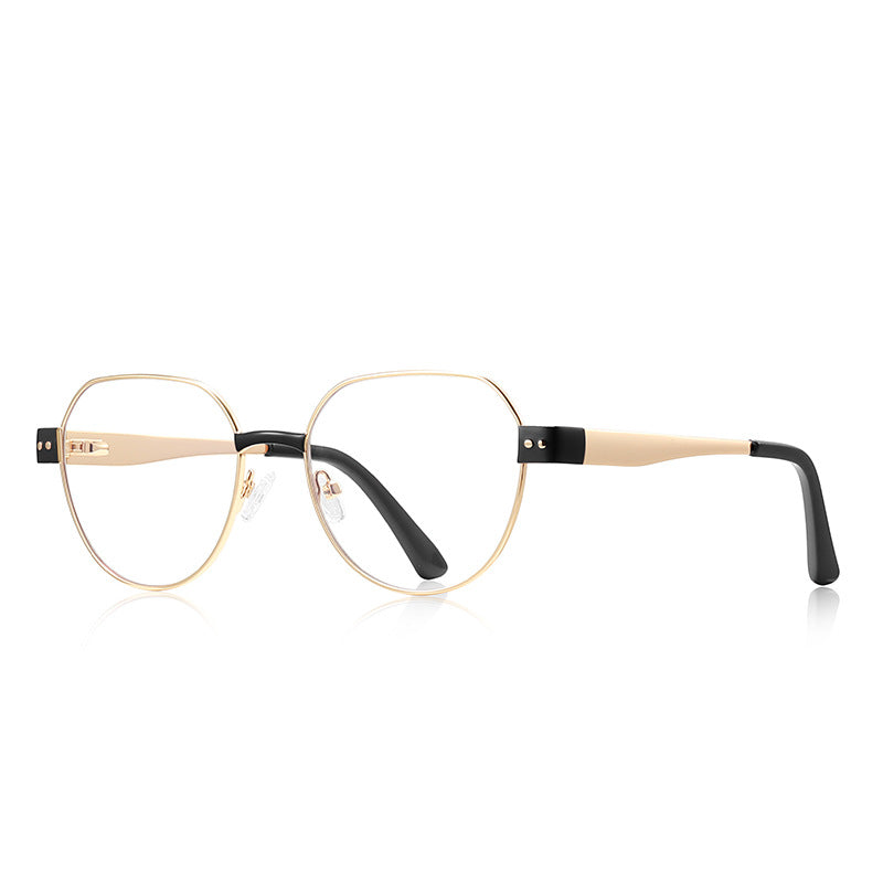 Dual Rivet Metal Geometric Blue Light Blocking Glasses in Gold & Black