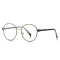 Fluted Hinge Metal Round Blue Light Blocking Glasses in Gold with Black Rim