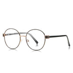 Fluted Hinge Metal Round Blue Light Blocking Glasses in Gold with Black Rim