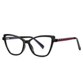 Pyramid Stud Cat Eye Blue Light Blocking Glasses in Glossy Black with Burgundy Temples
