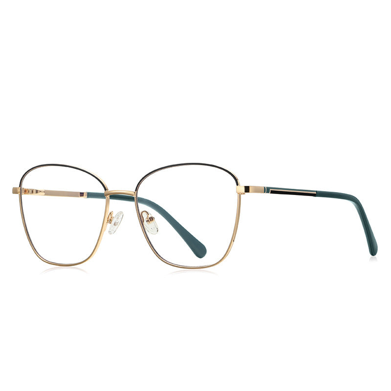 Two-Tone Brow Butterfly Spring Hinge Blue Light Blocking Glasses in Forest Green with Gold Frame