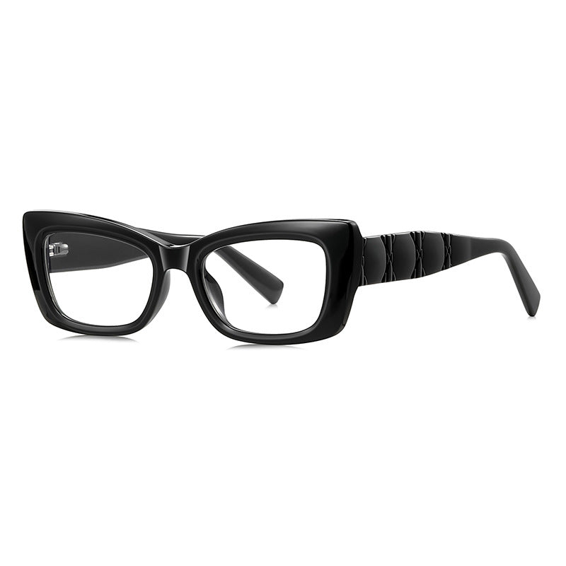 Quilted Temple Cat Eye Blue Light Blocking Glasses in Glossy Black