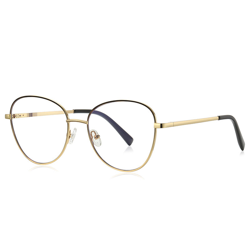 Gradient Rim Metal Round Blue Light Blocking Glasses in Gold Metal with Black to Gold Gradient Rim
