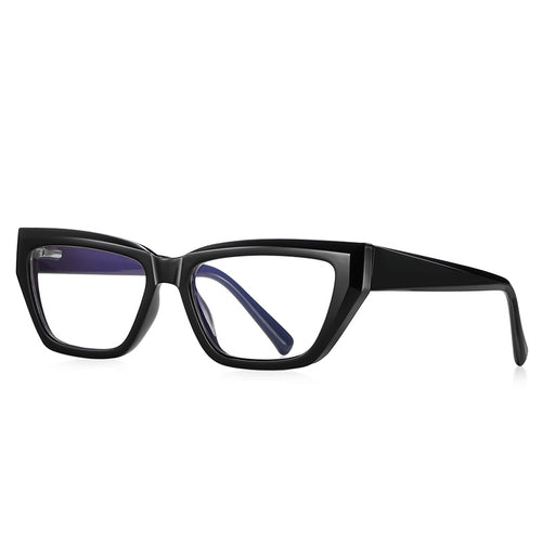 Angular Beveled Cat Eye Blue Light Blocking Glasses in Glossy Solid Black