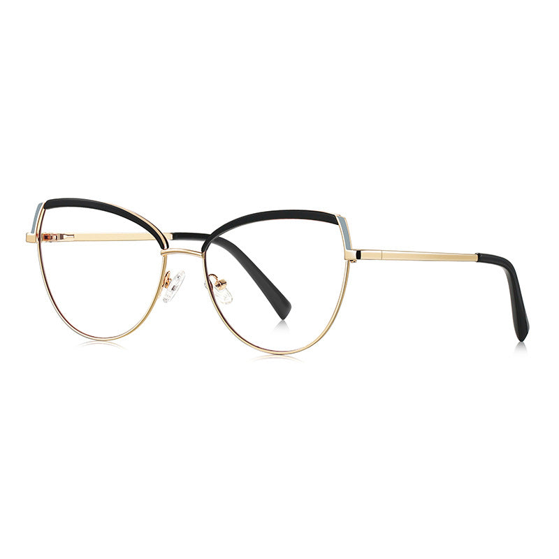 Contrast Brow Metal Cat Eye Blue Light Blocking Glasses in Gold with Solid Black & White Contrast Brow