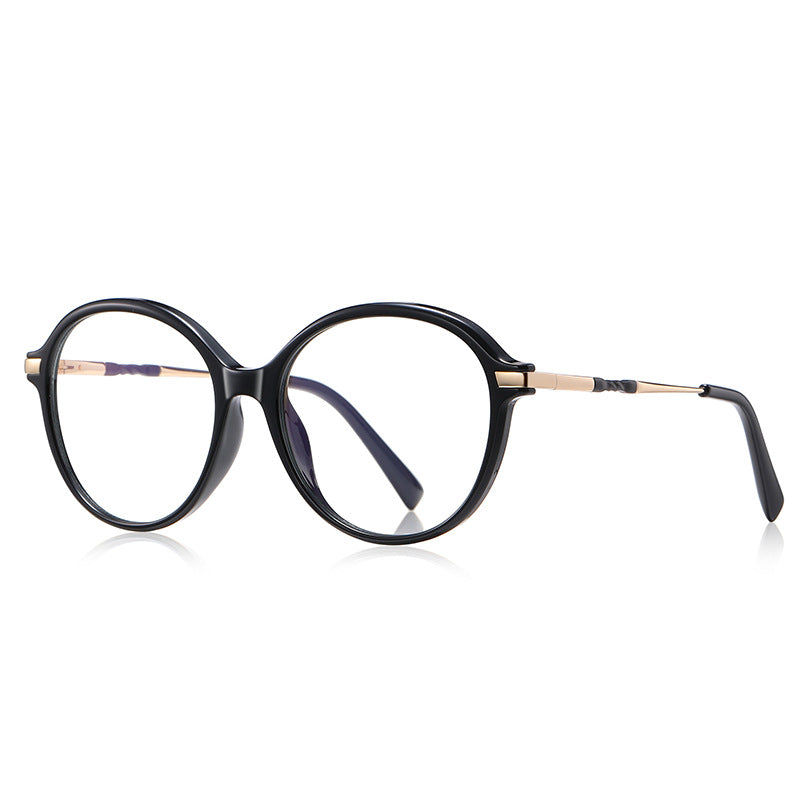 Twisted Temple Round Blue Light Blocking Glasses in Glossy Black & Gold