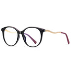 Wavy Metal Temple Round Blue Light Blocking Glasses in Glossy Solid Black & Gold