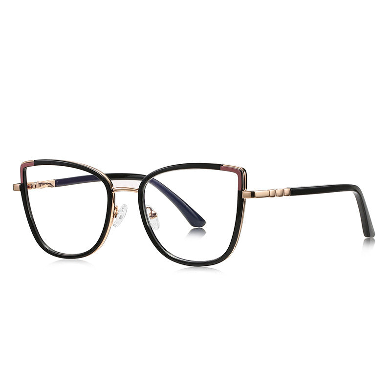 Chic Metal Cat Eye Blue Light Blocking Glasses in Glossy Black &amp; Rose Gold