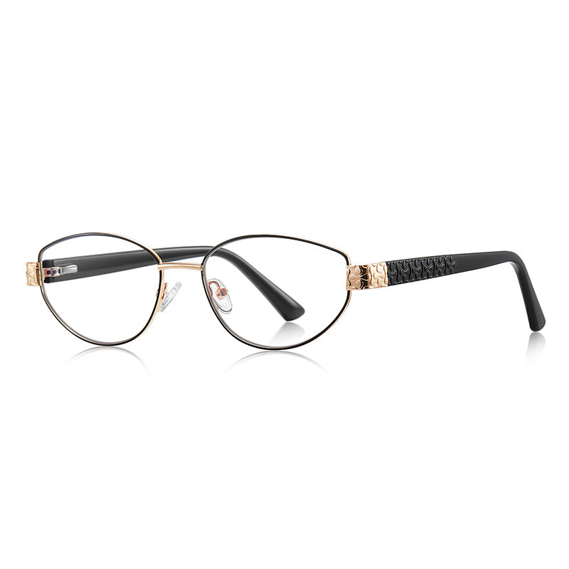 Woven Temple Oval Blue Light Blocking Glasses in Black & Gold