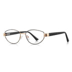 Woven Temple Oval Blue Light Blocking Glasses in Black & Gold