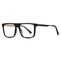 Mesh Temple Navigator Blue Light Blocking Glasses in Glossy Solid Black with Gold Mesh Temples