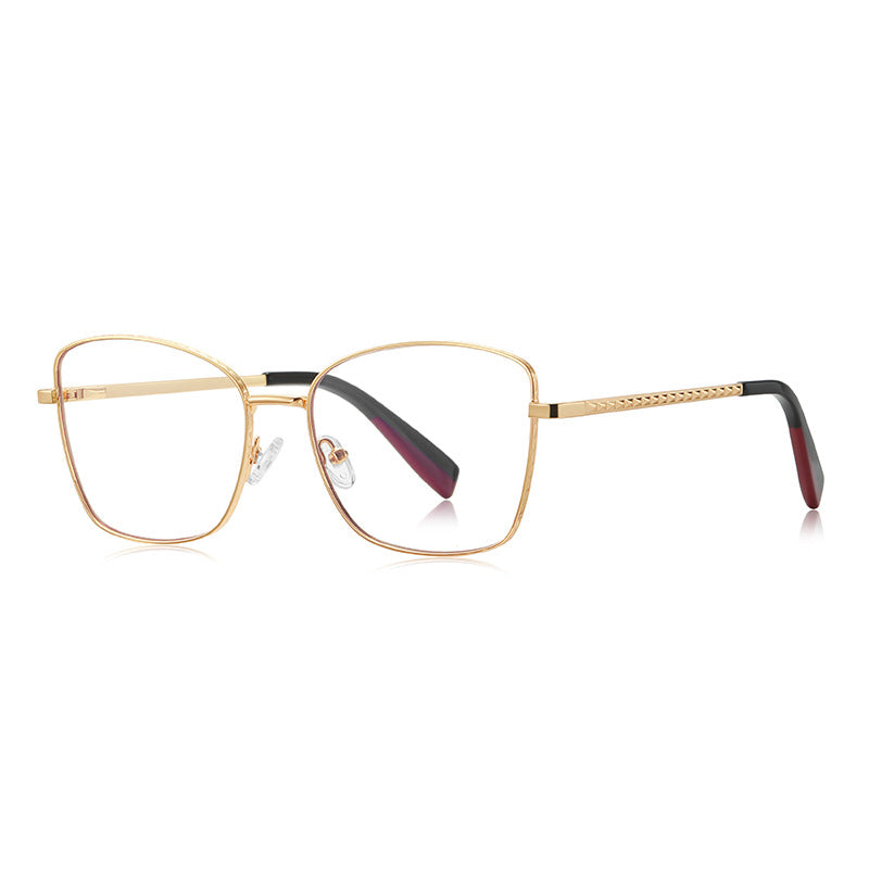 Braided Temple Metal Square Blue Light Blocking Glasses in Matte Black with Mint Tips
