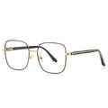 Ladder Temple Metal Square Blue Light Blocking Glasses in Gold & Black Enamel