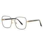 Ladder Temple Metal Square Blue Light Blocking Glasses in Gold & Black Enamel