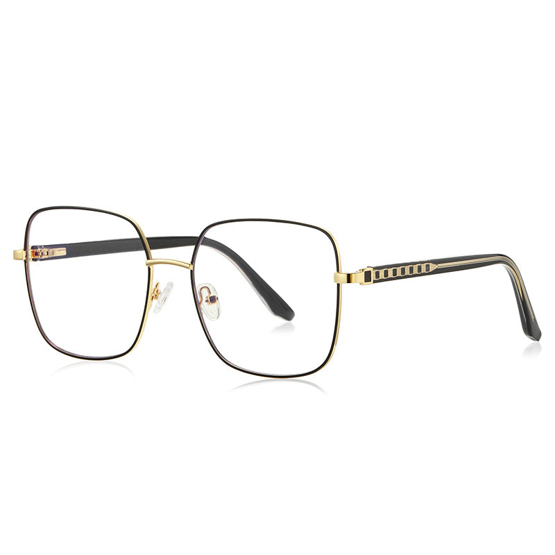 Ladder Temple Metal Square Blue Light Blocking Glasses in Gold & Black Enamel