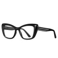 Fluted Temple Cat Eye Blue Light Blocking Glasses in Glossy Solid Black