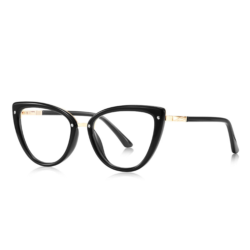 Gold Bridge Cat Eye Blue Light Blocking Glasses in Glossy Black