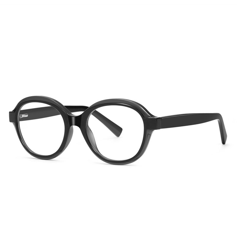 Layered Rim Round Blue Light Blocking Glasses in Glossy Black