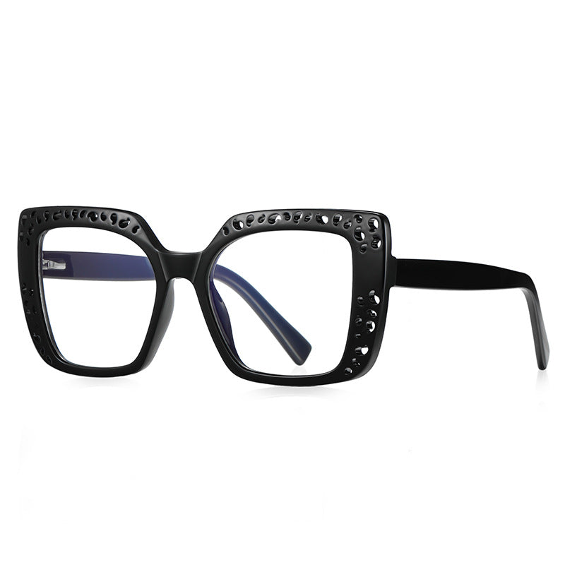 Perforated Square Blue Light Blocking Glasses in Glossy Black